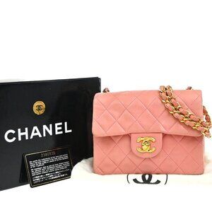 CHANEL CC Mini Matelasse Chain Shoulder Bag Leather Pink GHW Vintage 880RP040